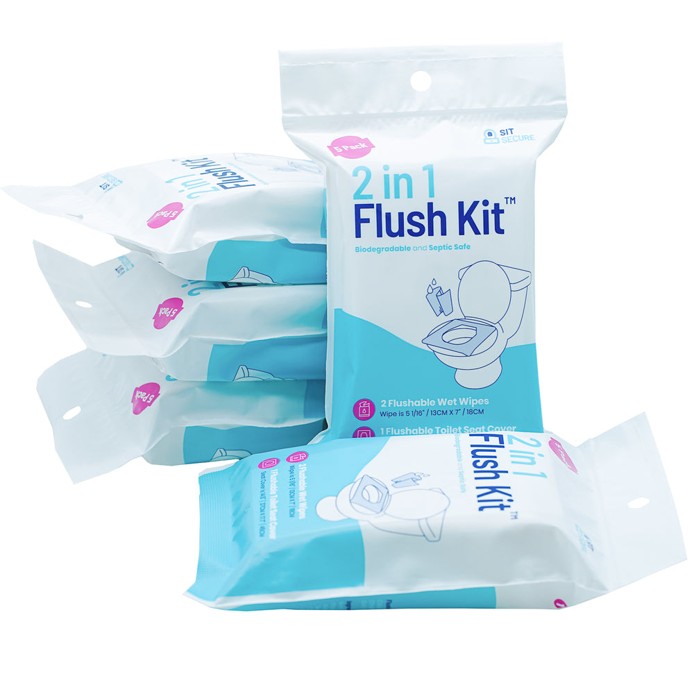 
                      
                        5 Bags of Sit Secure: 2-in-1 Flushable Wet Wipes and Flushable Toilet Seat Cover (25 Packets)
                      
                    