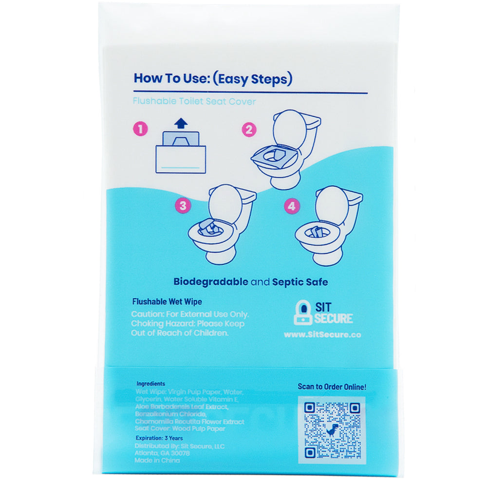 
                      
                        5 Bags of Sit Secure: 2-in-1 Flushable Wet Wipes and Flushable Toilet Seat Cover (25 Packets)
                      
                    