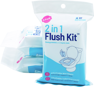 3 Bags of Sit Secure: 2-in-1 Flushable Wet Wipes and Flushable Toilet Seat Cover (15 Total Packets)